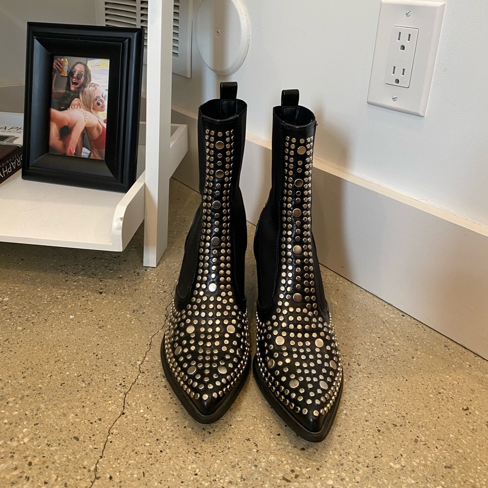 Nasty gal black and silver studded boots